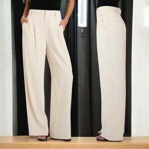 Elegant Cream Wide-Leg Women's Pants